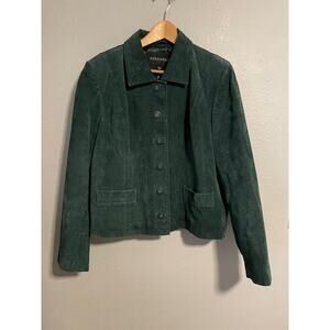 Bernardo Jacket Womens 2X Green Genuine Leather Snake Print Short Button Front